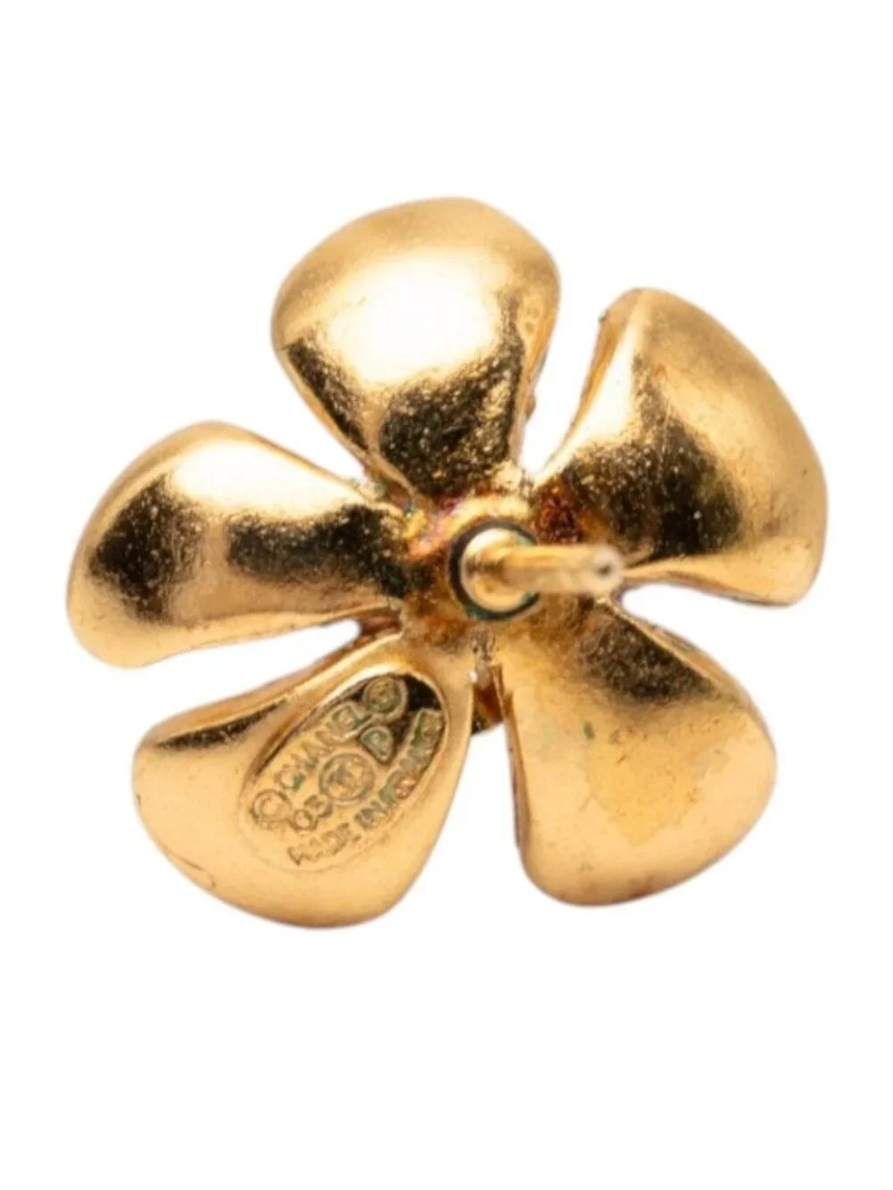 Chanel CC Logo Flower Motif Earrings Gold Plated